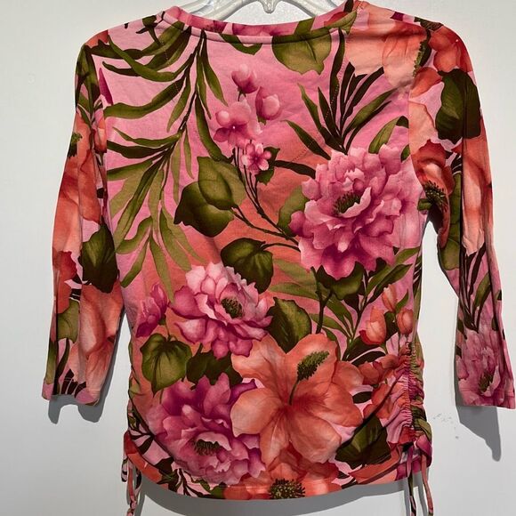 Caribbean Joe Women's Multicolor Floral V-Neck 3/4 Sleeve Blouse Petite Small - Picture 8 of 10